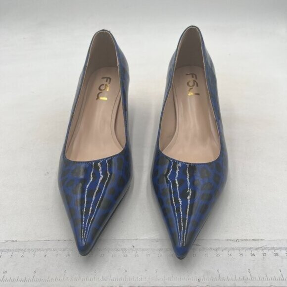 FSJ Blue Sexy Pumps Leopard Prints Shoes Kitten Low Heels Pointed Toe - Picture 2 of 7